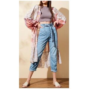 Free People Belted Denim High-Waisted Utility Paperbag Pants in Blue Haze Sz 29